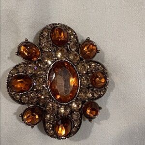 Vintage Style Brooch with Amber and Clear Stones